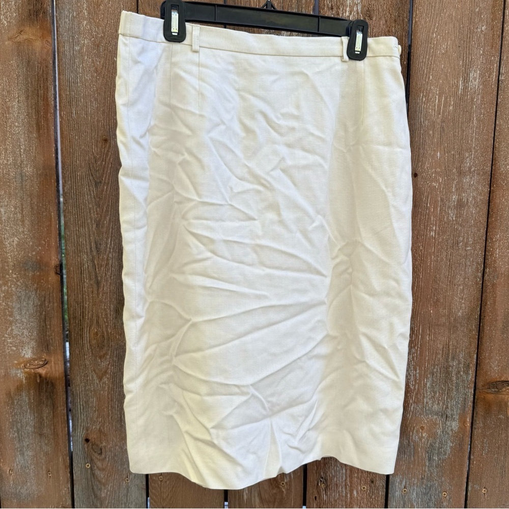 TALBOTS Women’s Cream Linen Pencil Skirt Lined Side Zipper Size 14